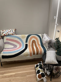 HKM-368147 Modern Minimalist Rainbow Geometric Pattern Blanket - Spring & Autumn Use, 120x150cm or 150x210cm