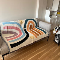 HKM-368147 Modern Minimalist Rainbow Geometric Pattern Blanket - Spring & Autumn Use, 120x150cm or 150x210cm