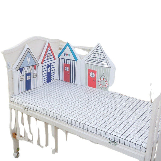 HKM-368467 Cotton Crib Bedding Set with Bed Fence - Four-Piece in Multiple Color Options