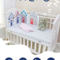 HKM-368467 Cotton Crib Bedding Set with Bed Fence - Four-Piece in Multiple Color Options
