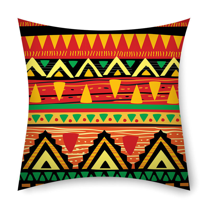 HKM-368531 African Tribal Stripes Ethnic Pattern Cushion Cover – 45cm x 45cm Linen Pillowcase in Vibrant Colors