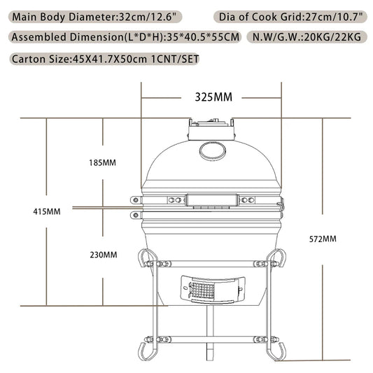 KTX-368659 Portable Kamado Charcoal Grill for Outdoor Barbecuing, Fits 13 to 27 Inch Egg Grills