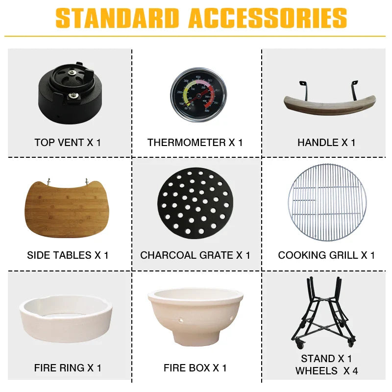 KTX-368659 Portable Kamado Charcoal Grill for Outdoor Barbecuing, Fits 13 to 27 Inch Egg Grills