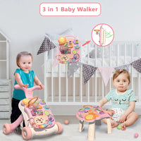 HKM-369107 3-in-1 Multifunctional Baby Walker and Activity Center - Adjustable Infant Stroller with Foldable Design, Suitable for Ages 0-3 Years