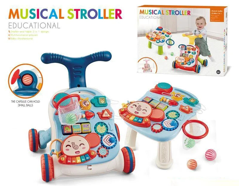 HKM-369107 3-in-1 Multifunctional Baby Walker and Activity Center - Adjustable Infant Stroller with Foldable Design, Suitable for Ages 0-3 Years