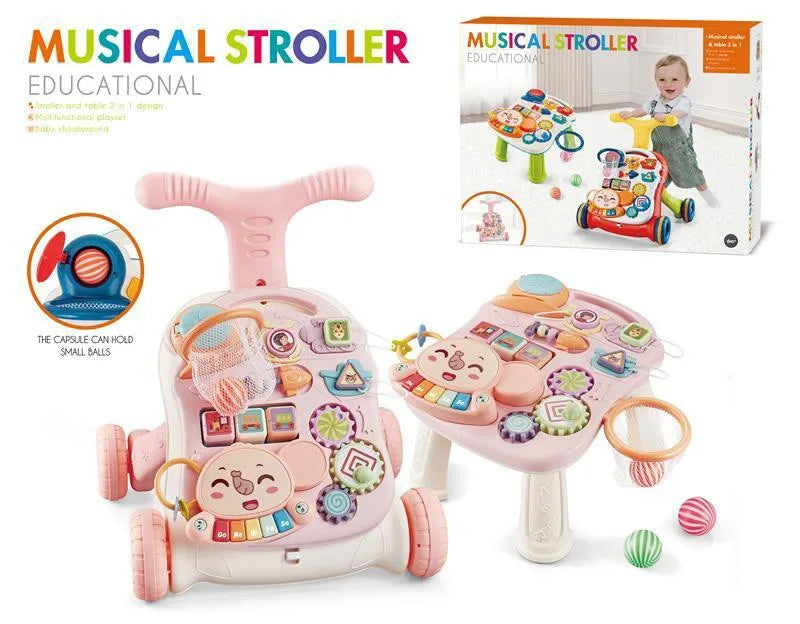 HKM-369107 3-in-1 Multifunctional Baby Walker and Activity Center - Adjustable Infant Stroller with Foldable Design, Suitable for Ages 0-3 Years