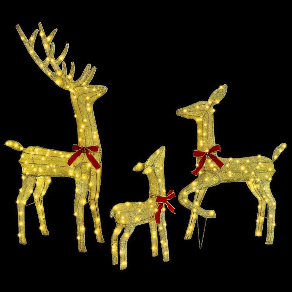 HKM-369107 Modern Warm White Reindeer Family Christmas Decoration Set - 3 Pieces, Elegant Fabric Design for Indoor/Sheltered Outdoor Use