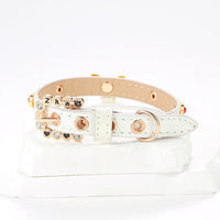 HKM-369299 Elegant White PU Cat Collar with Diamond Alloy Bow - Sizes XS to L Available