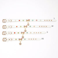 HKM-369299 Elegant White PU Cat Collar with Diamond Alloy Bow - Sizes XS to L Available