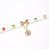 HKM-369299 Elegant White PU Cat Collar with Diamond Alloy Bow - Sizes XS to L Available