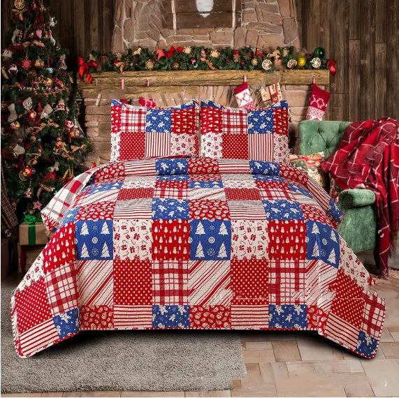 HKM-369299 Wine Red Christmas Quilt Cover Set - Includes Quilt Cover and 2 Pillowcases, Multiple Sizes Available, Modern Design