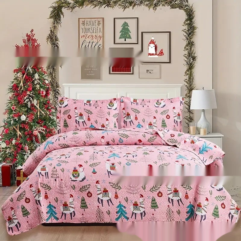 HKM-369299 Wine Red Christmas Quilt Cover Set - Includes Quilt Cover and 2 Pillowcases, Multiple Sizes Available, Modern Design