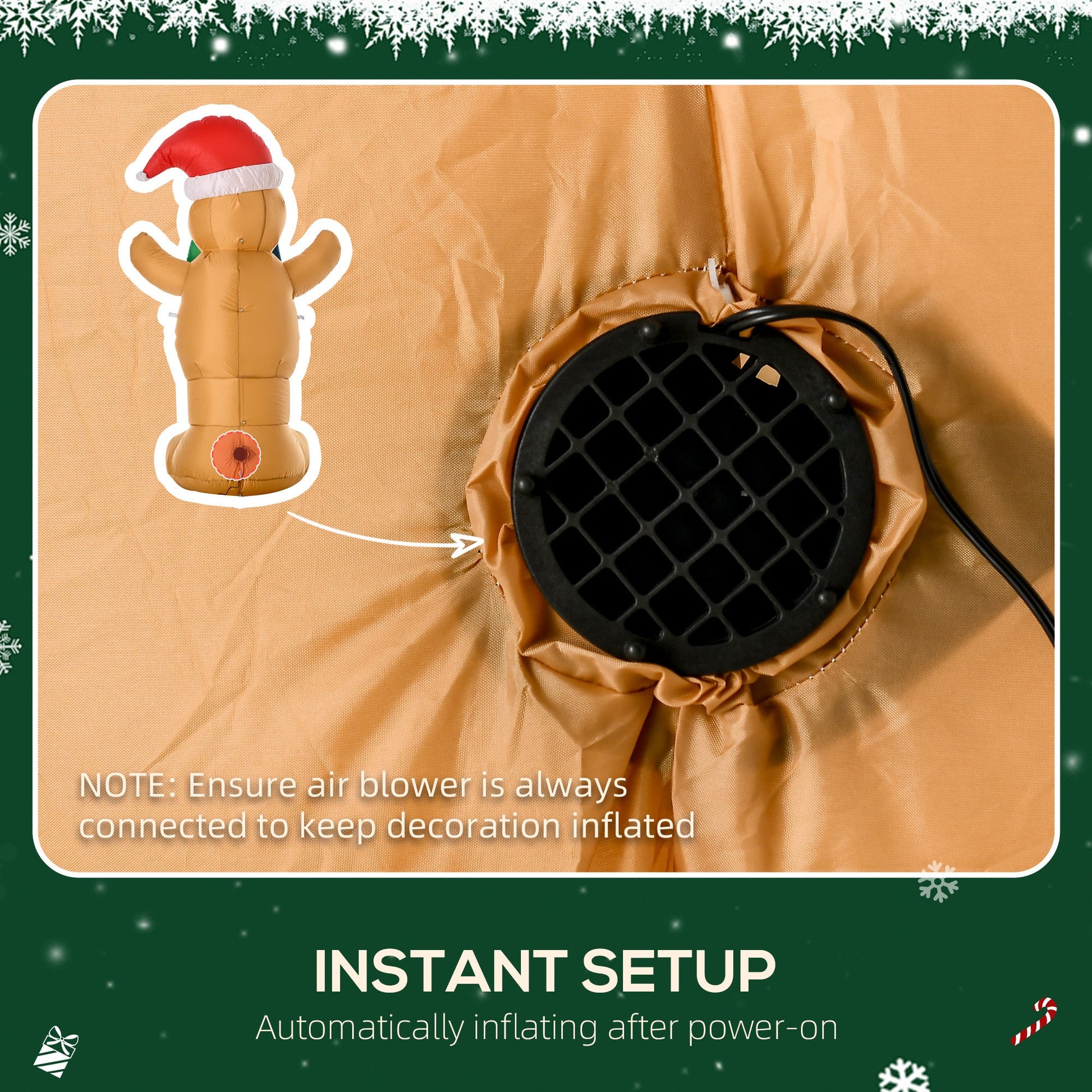 HKM-369427 6ft Inflatable Gingerbread Man Yard Decoration with LED Lights for Outdoor Display