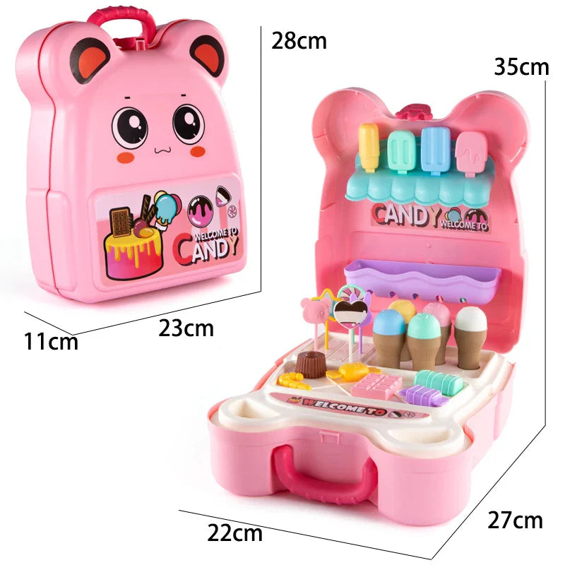 HKM-369555 2 in 1 Candy Backpack Ice Cream Shop Role Play Kitchen Toy Set for Kids Age 3 and Up