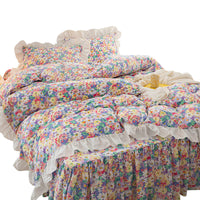 HKM-369619 Floral Cotton Bed Skirt and Bedding Set - 4 Pieces for Multiple Bed Sizes