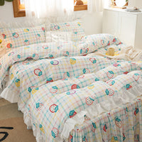 HKM-369619 Floral Cotton Bed Skirt and Bedding Set - 4 Pieces for Multiple Bed Sizes