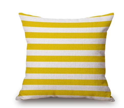 HKM-369619 Nordic Yellow Green Geometric Print Linen Cushion Cover 45x45cm