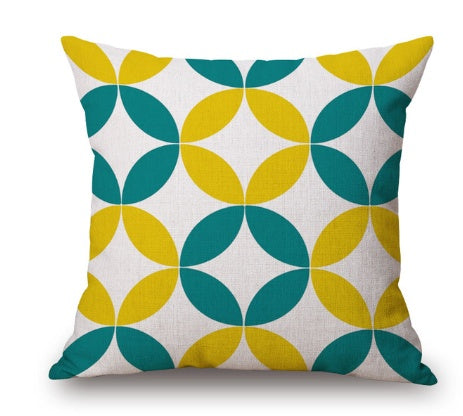 HKM-369619 Nordic Yellow Green Geometric Print Linen Cushion Cover 45x45cm