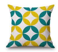 HKM-369619 Nordic Yellow Green Geometric Print Linen Cushion Cover 45x45cm