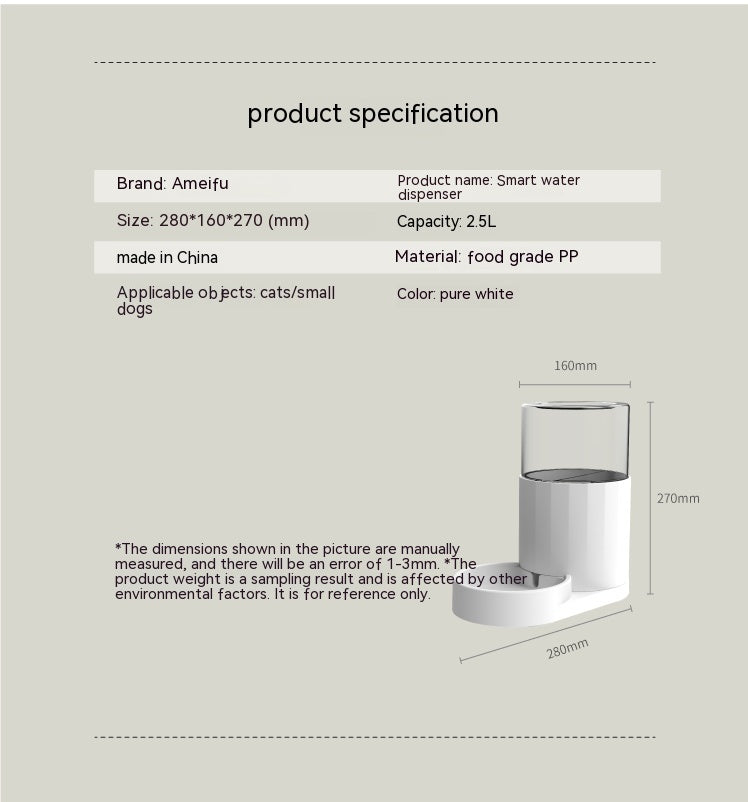 HKM-369811 Automatic Cat Water Fountain and Feeder - 28x16x27cm Pure White Pet Tableware