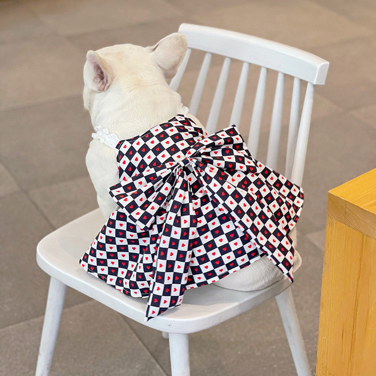 HKM-369875 Black and White Checkerboard Princess Skirt for Pets - Spring and Summer Edition