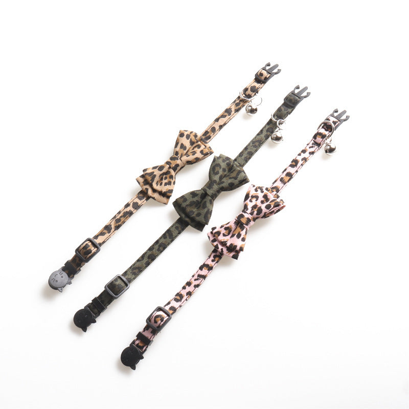 HKM-370003 New Leopard Pattern Pet Collar Cat Collar With Bell Cat Collar Factory Direct Sales