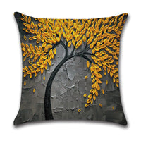 HKM-370131 Linen Autumn Landscape Pillow Cover with Floral and Leaf Patterns, 45x45cm