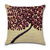 HKM-370131 Linen Autumn Landscape Pillow Cover with Floral and Leaf Patterns, 45x45cm