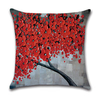 HKM-370131 Linen Autumn Landscape Pillow Cover with Floral and Leaf Patterns, 45x45cm
