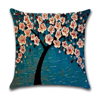 HKM-370131 Linen Autumn Landscape Pillow Cover with Floral and Leaf Patterns, 45x45cm