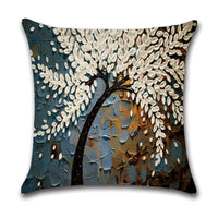 HKM-370131 Linen Autumn Landscape Pillow Cover with Floral and Leaf Patterns, 45x45cm