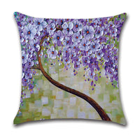 HKM-370131 Linen Autumn Landscape Pillow Cover with Floral and Leaf Patterns, 45x45cm