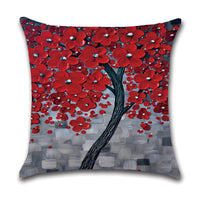 HKM-370131 Linen Autumn Landscape Pillow Cover with Floral and Leaf Patterns, 45x45cm