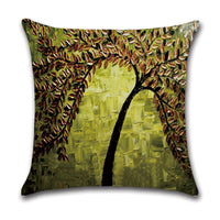 HKM-370131 Linen Autumn Landscape Pillow Cover with Floral and Leaf Patterns, 45x45cm
