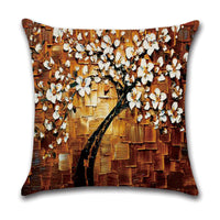 HKM-370131 Linen Autumn Landscape Pillow Cover with Floral and Leaf Patterns, 45x45cm