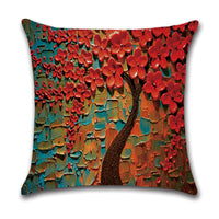 HKM-370131 Linen Autumn Landscape Pillow Cover with Floral and Leaf Patterns, 45x45cm