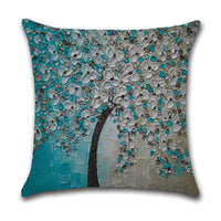 HKM-370131 Linen Autumn Landscape Pillow Cover with Floral and Leaf Patterns, 45x45cm