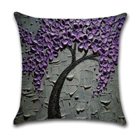 HKM-370131 Linen Autumn Landscape Pillow Cover with Floral and Leaf Patterns, 45x45cm