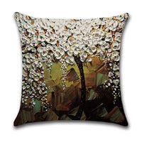 HKM-370131 Linen Autumn Landscape Pillow Cover with Floral and Leaf Patterns, 45x45cm