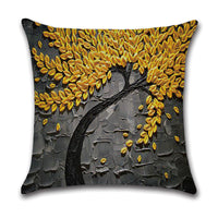 HKM-370131 Linen Autumn Landscape Pillow Cover with Floral and Leaf Patterns, 45x45cm