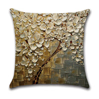 HKM-370131 Linen Autumn Landscape Pillow Cover with Floral and Leaf Patterns, 45x45cm