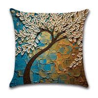 HKM-370131 Linen Autumn Landscape Pillow Cover with Floral and Leaf Patterns, 45x45cm