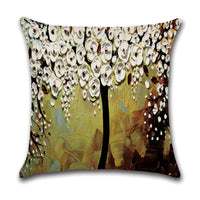 HKM-370131 Linen Autumn Landscape Pillow Cover with Floral and Leaf Patterns, 45x45cm