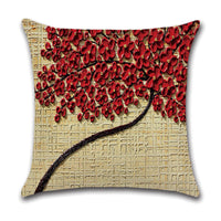 HKM-370131 Linen Autumn Landscape Pillow Cover with Floral and Leaf Patterns, 45x45cm