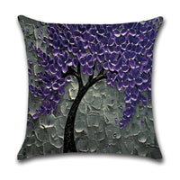 HKM-370131 Linen Autumn Landscape Pillow Cover with Floral and Leaf Patterns, 45x45cm