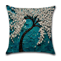HKM-370131 Linen Autumn Landscape Pillow Cover with Floral and Leaf Patterns, 45x45cm