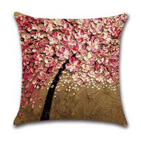 HKM-370131 Linen Autumn Landscape Pillow Cover with Floral and Leaf Patterns, 45x45cm