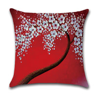 HKM-370131 Linen Autumn Landscape Pillow Cover with Floral and Leaf Patterns, 45x45cm