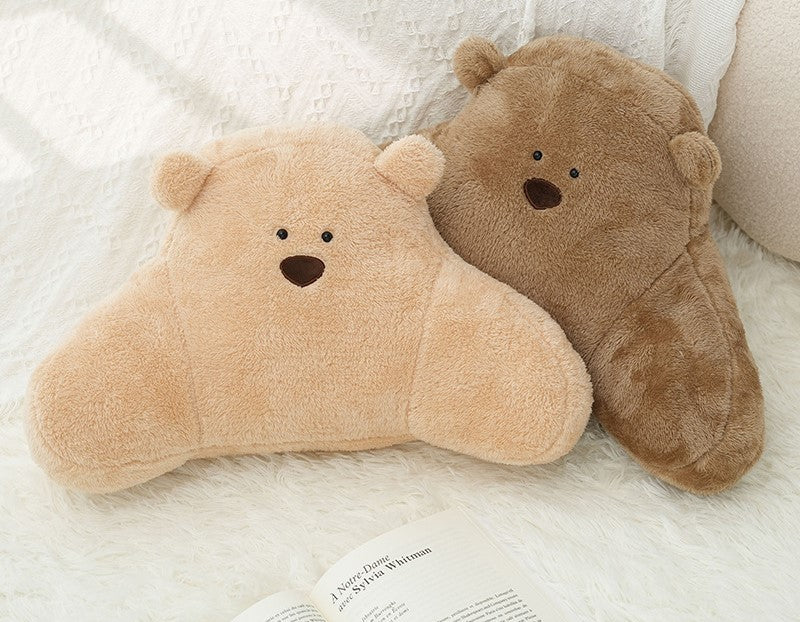 HKM-370259 Cute Cartoon Bear Pillow in White, Light Brown, and Khaki - Plush Large Size Cushion