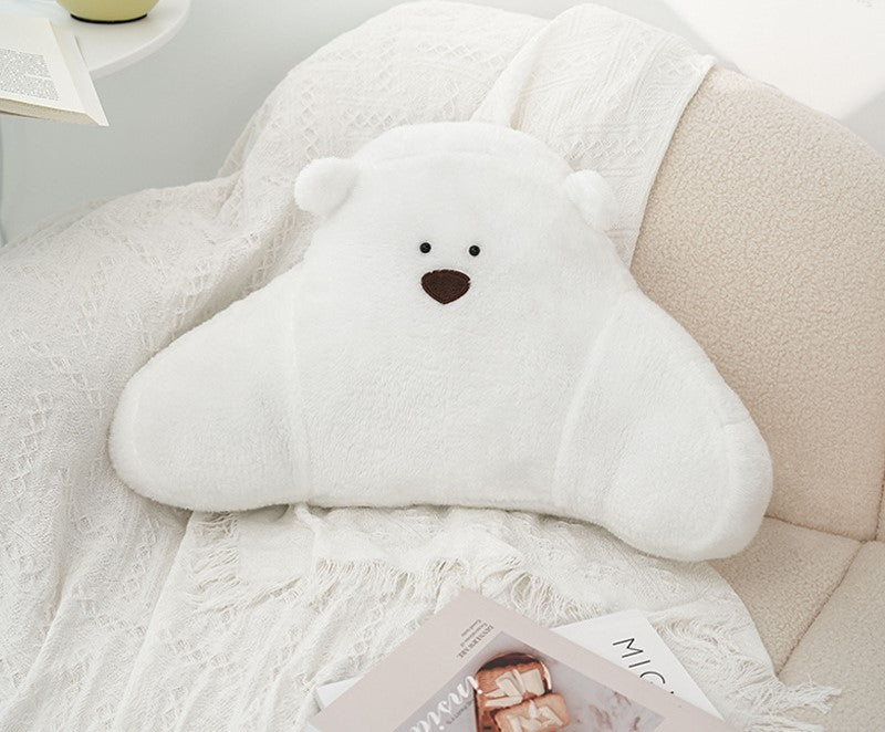 HKM-370259 Cute Cartoon Bear Pillow in White, Light Brown, and Khaki - Plush Large Size Cushion
